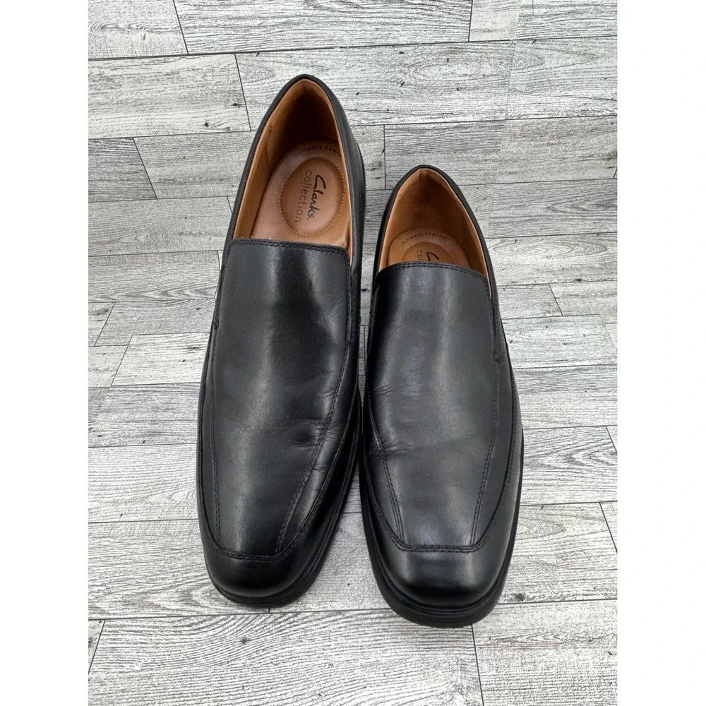 Clarks Whiddon Step Men Black Leather Loafers Dress Shoes Size 11W 261103128100